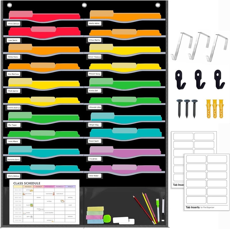 ALSLEA 22 Pockets Hanging Wall File Organizer for Legal/ Letter Size Paper, Over the Door Organizer, 31¾" x 45½" Pocket Chart for Classroom, Office, Warehouse, Home Use with 24 Name Tags & 6 Hooks - Image 1
